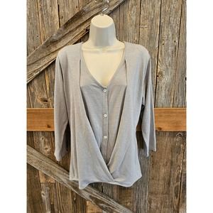 PURE JILL COTTON CROSS-FRONT TOP j jill gray Career Casual Small EUC